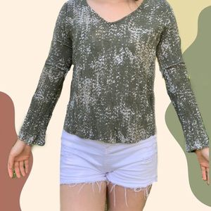 a.n.a V Neck Olive Blouse with Speckled Print